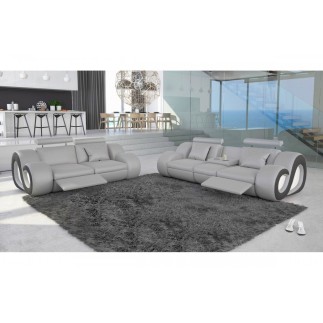 Canapé 2 places en cuir supérieur luxe haut de gamme italien MONRELAX, gris et noir, Gris clair / Noir