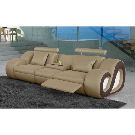 Canapé 3 places en cuir supérieur luxe haut de gamme italien MONRELAX, beige et chocolat