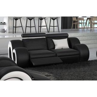 Canapé 2 places en cuir supérieur luxe haut de gamme italien MONRELAX, noir et blanc