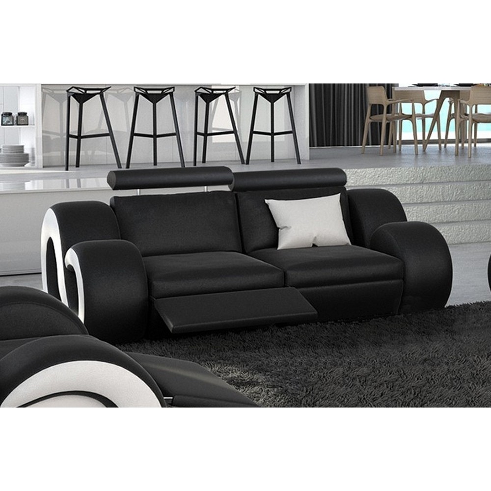 Canapé 2 places en cuir supérieur luxe haut de gamme italien MONRELAX, noir et blanc