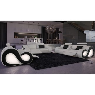 Canapé 2 places en cuir supérieur luxe haut de gamme italien MONRELAX, noir et blanc