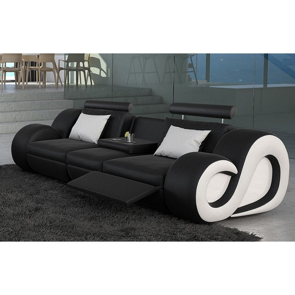 Canapé 3 places en cuir supérieur luxe haut de gamme italien MONRELAX, noir et blanc