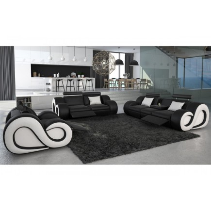 Canapé 3 places en cuir supérieur luxe haut de gamme italien MONRELAX, noir et blanc