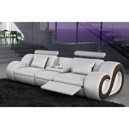 Canapé 3 places en cuir supérieur luxe haut de gamme italien MONRELAX, blanc et chocolat
