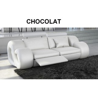 Canapé 3 places en cuir supérieur luxe haut de gamme italien MONRELAX, Coloris: CHOCOLAT N°535 uni