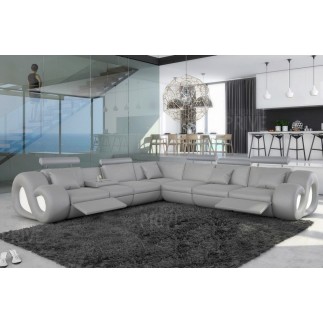 Canapé d'angle en cuir italien 7 places LOVE, gris clair