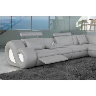 Canapé d'angle en cuir italien 7 places LOVE, gris clair