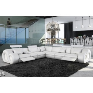 Canapé d'angle en cuir italien 7 places LOVE, blanc