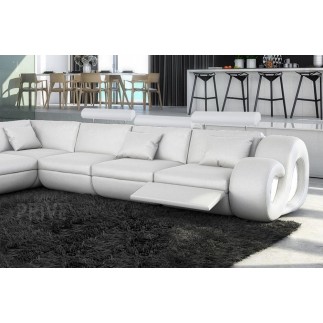 Canapé d'angle en cuir italien 7 places LOVE, blanc, angle gauche