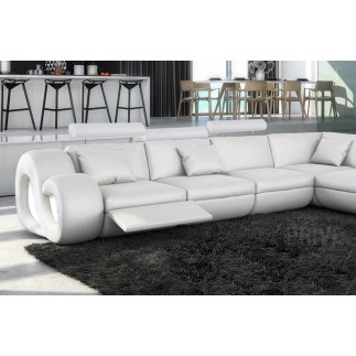 Canapé d'angle en cuir italien 7 places LOVE, blanc, angle droit