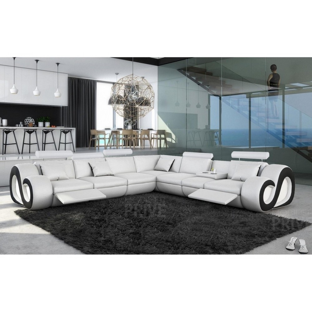 Canapé d'angle en cuir italien 7 places LOVE, blanc et noir, angle droit