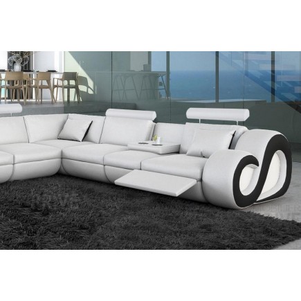 Canapé d'angle en cuir italien 7 places LOVE, blanc et noir, angle droit