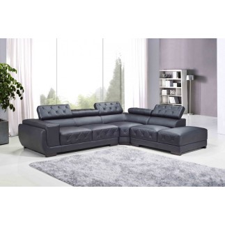 Canapé d'angle en cuir luxe italien 5/6 places BELISSIMO, noir