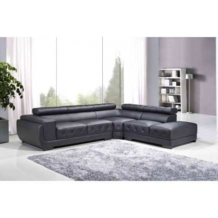 Canapé d'angle en cuir luxe italien 5/6 places BELISSIMO, noir, angle droit