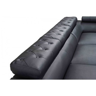 Canapé d'angle en cuir luxe italien 5/6 places BELISSIMO, noir