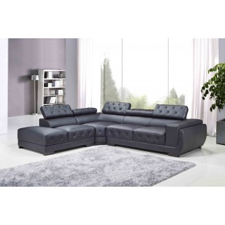 Canapé d'angle en cuir luxe italien 5/6 places BELISSIMO, noir