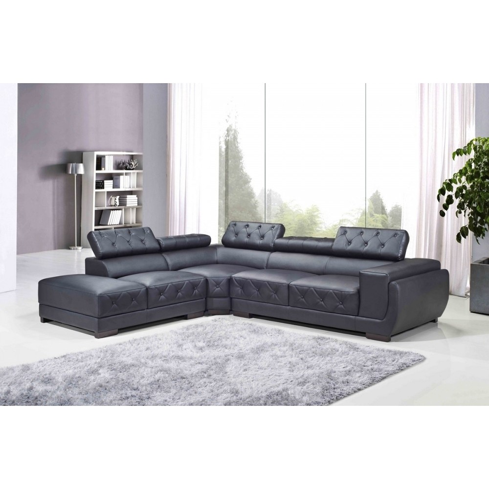 Canapé d'angle en cuir luxe italien 5/6 places BELISSIMO, noir, angle gauche