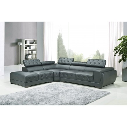 Canapé d'angle en cuir luxe italien 5/6 places BELISSIMO, gris foncé