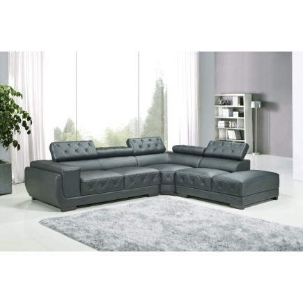 Canapé d'angle en cuir luxe italien 5/6 places BELISSIMO, gris foncé