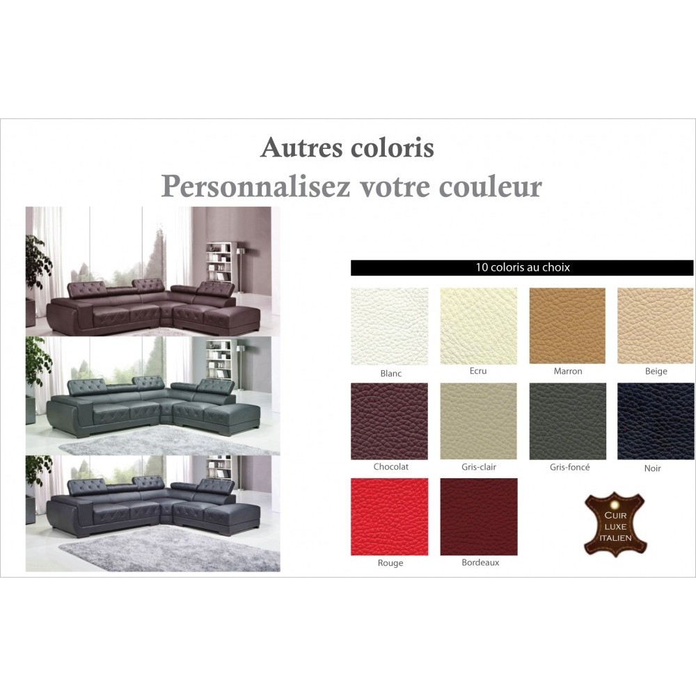 Canapé d'angle en cuir luxe italien 5/6 places BELISSIMO, couleur personnaisée, Personnalisé, angle droit Canapé d'angle en cuir luxe italien 5/6 places BELISSIMO, couleur personnaisée, Personnalisé, angle droit