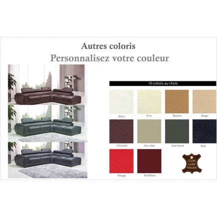 Canapé d'angle en cuir luxe italien 5/6 places BELISSIMO, couleur personnaisée