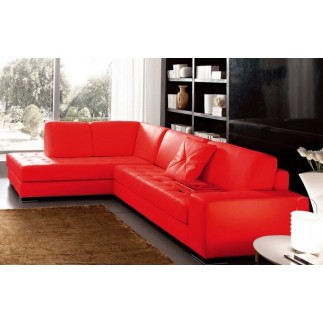 Canapé d'angle DIVANO en cuir italien vachette de qualité, rouge, angle gauche