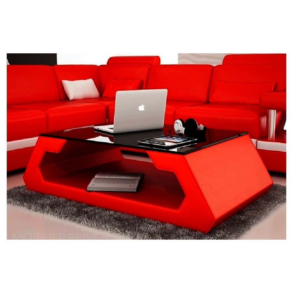 Table basse design ALMA, rouge, 140×70×45 cm