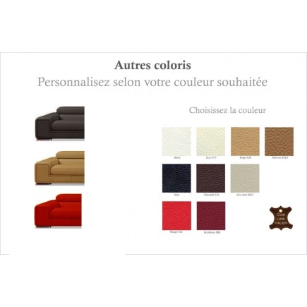 Ensemble GENEVA 3 pièces: canapé 3 places + 2 places + fauteuil en cuir luxe italien vachette, couleur personnalisée