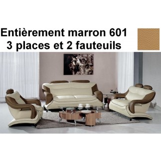 Ensemble composé d'un canapé 3 places et de 2 fauteuils en cuir supérieur luxe italien vachette Venesetti, VILLA, marron 601 / m