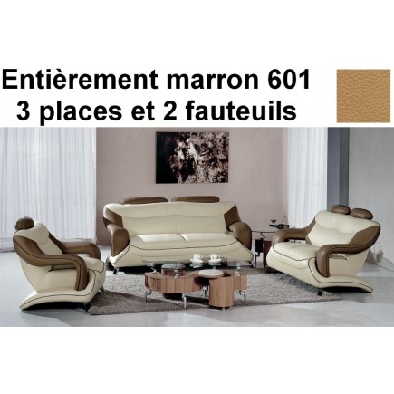 Ensemble composé d'un canapé 3 places et de 2 fauteuils en cuir supérieur luxe italien vachette Venesetti, VILLA, marron 601 / m
