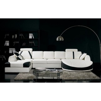 Canapé d'angle en cuir italien 7/8 places OSCAR NAPLES, blanc et noir