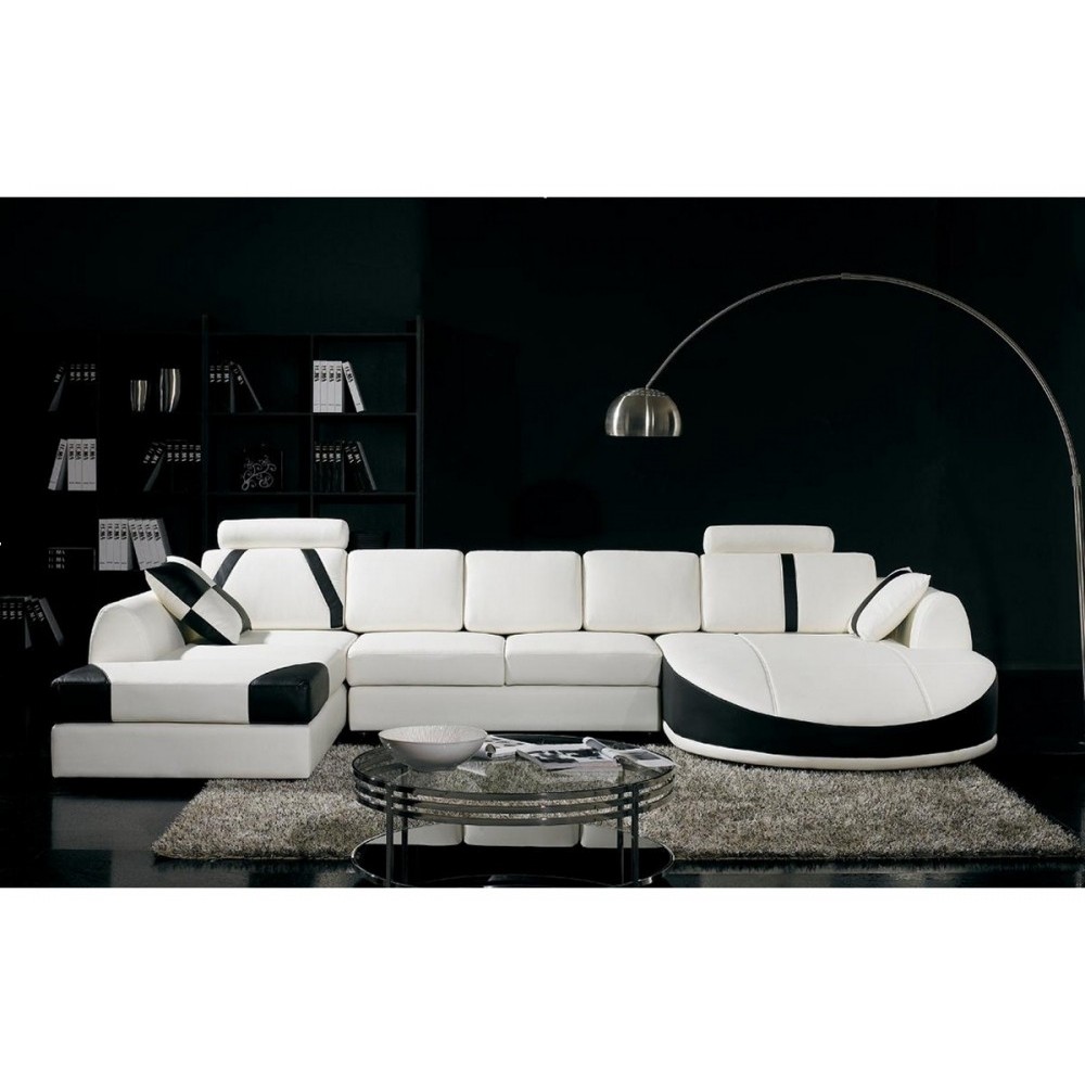 Canapé d'angle en cuir italien 7/8 places OSCAR NAPLES, blanc et noir, angle gauche Canapé d'angle en cuir italien 7/8 places OSCAR NAPLES, blanc et noir, angle gauche