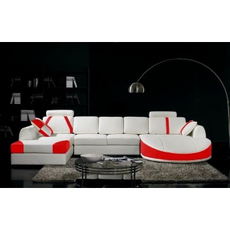 Canapé d'angle en cuir italien 7/8 places OSCAR NAPLES, blanc et rouge