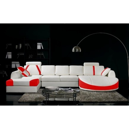 Canapé d'angle en cuir italien 7/8 places OSCAR NAPLES, blanc et rouge