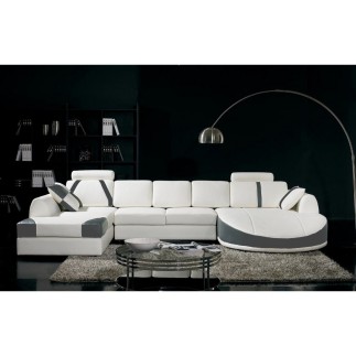 Canapé d'angle en cuir italien 7/8 places OSCAR NAPLES, blanc et Gris Foncé