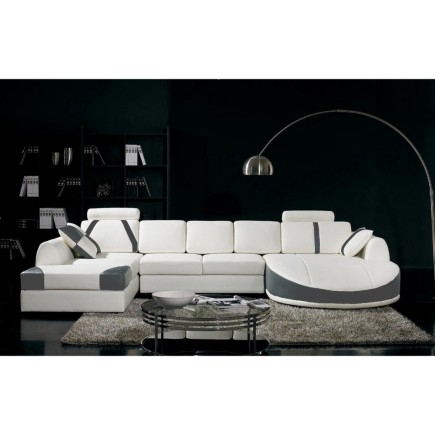 Canapé d'angle en cuir italien 7/8 places OSCAR NAPLES, blanc et Gris Foncé