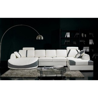 Canapé d'angle en cuir italien 7/8 places OSCAR NAPLES, blanc et gris foncé