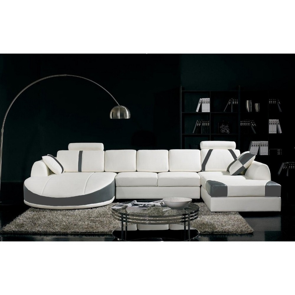 Canapé d'angle en cuir italien 7/8 places OSCAR NAPLES, blanc et gris foncé, angle droit