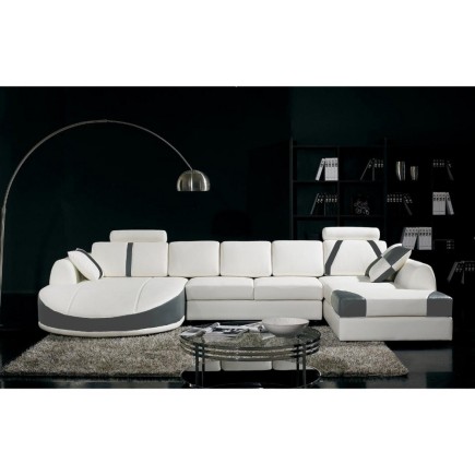 Canapé d'angle en cuir italien 7/8 places OSCAR NAPLES, blanc et gris foncé