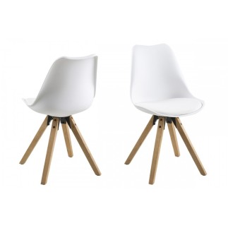 Lot de 2 chaises design blanches avec pieds en bois, DIXONA