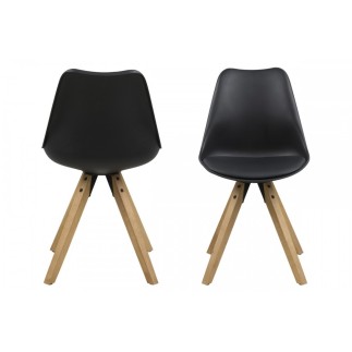 Lot de 2 chaises design noires avec pieds en bois, DIXONA