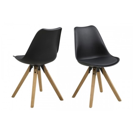 Lot de 2 chaises design noires avec pieds en bois, DIXONA