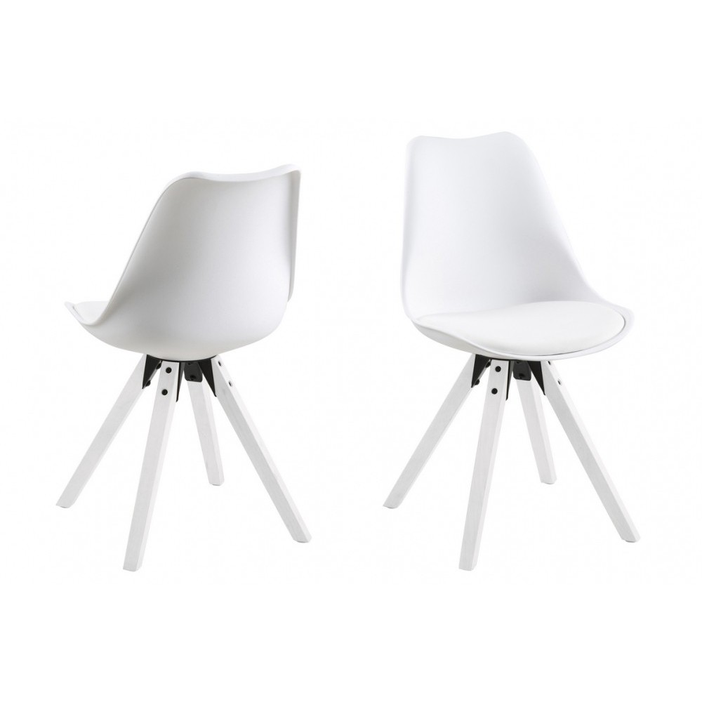 Lot de 2 chaises design blanches avec pieds en bois peints en blanc, MIXITA