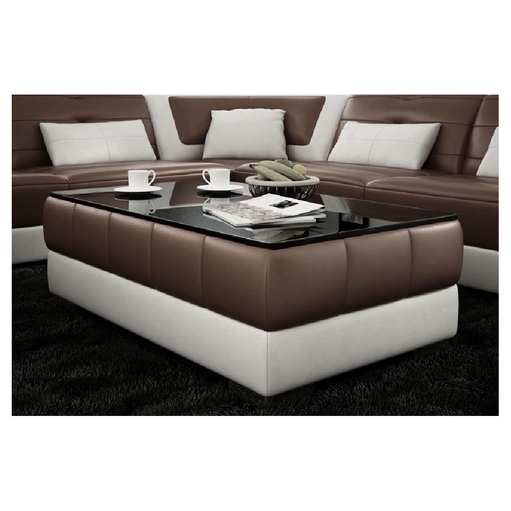 Table basse design ZEINA, chocolat et blanc, 120×70×42 cm