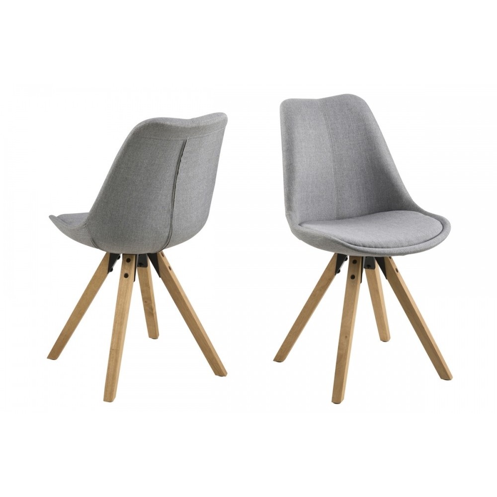 Lot de 2 chaises design tissu gris clair avec pieds en bois, DIZINA