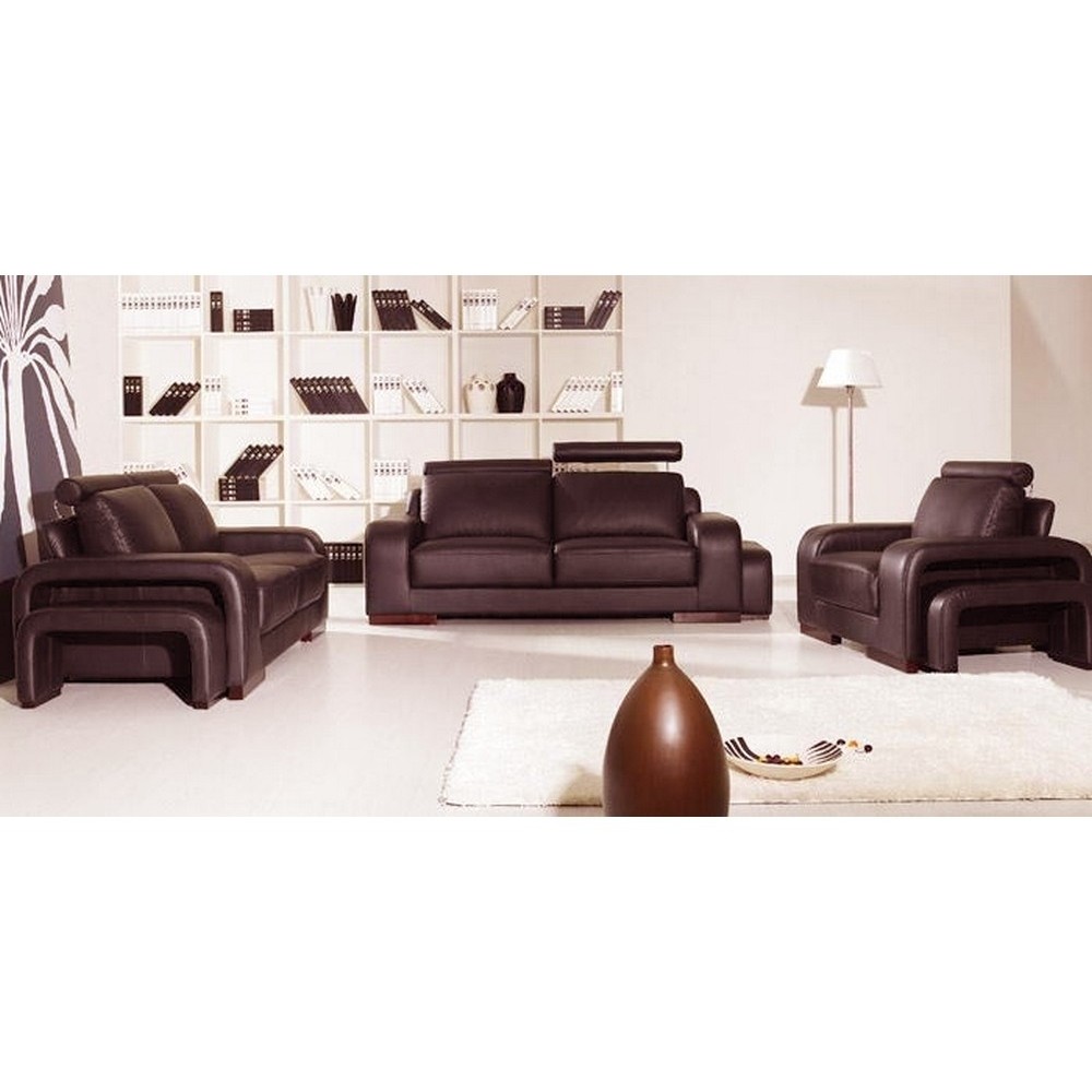 Ensemble 3 pièces: canapé 3 places + 2 places + fauteuil en cuir luxe italien vachette, PALERMO II, cuir Prestige luxe,chocolat