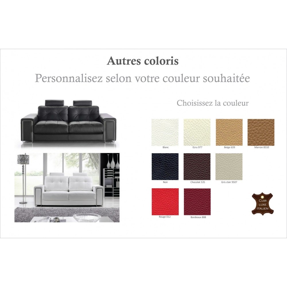 Canapé 2 places en cuir Prestige luxe haut de gamme italien MATIGNON, couleur personnalisée