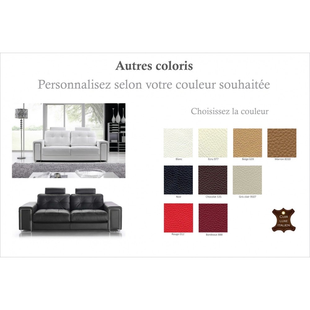 Canapé 3 places en cuir Prestige luxe haut de gamme italien MATIGNON, couleur personnalisée
