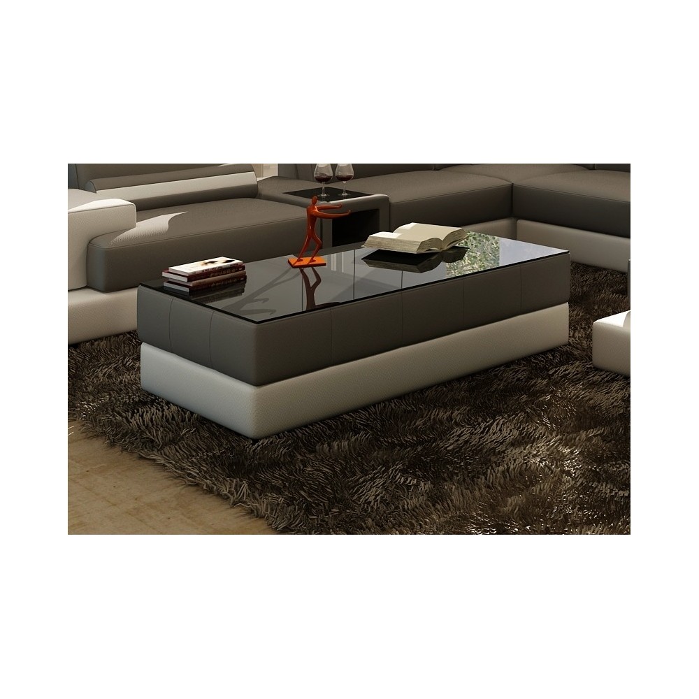 Table basse design ZEINA, gris foncé et blanc, 120×70×42 cm