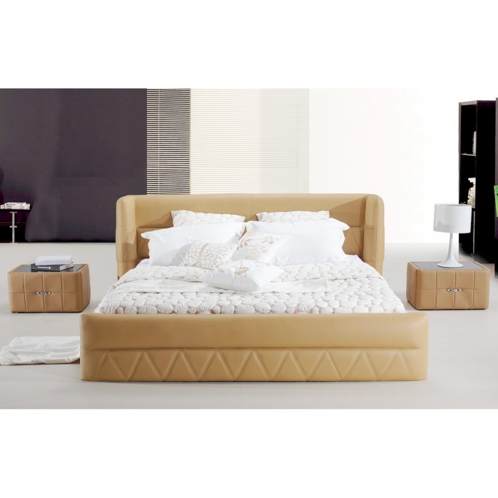 Lit design en cuir italien de luxe PRIMA, beige, 160x200